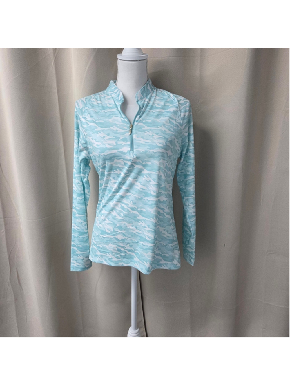 Greg Norman Aqua Camouflage Long Sleeve Quarter Zip Top Athleticwear Size M